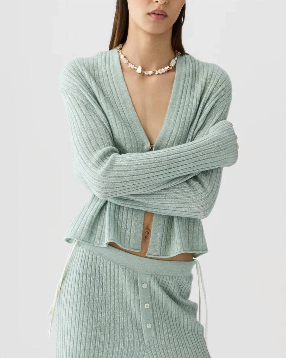 NEW GUEST IN RESIDENCE rib stealth cardigan in sage brush